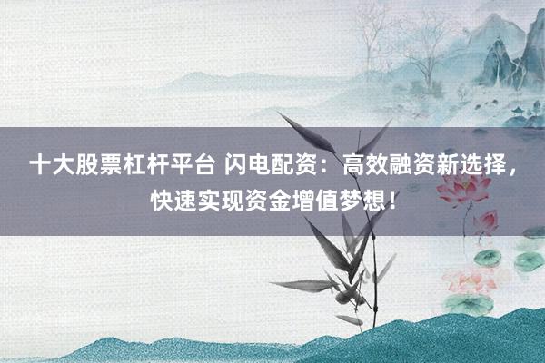 十大股票杠杆平台 闪电配资：高效融资新选择，快速实现资金增值梦想！